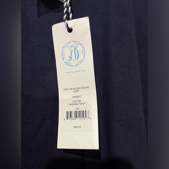 Draper James navy peplum sleeve short coat XS NWT - Picture 4 of 8